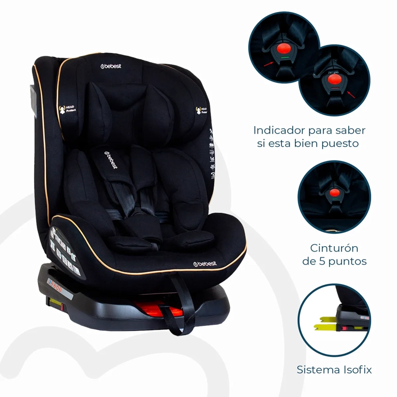 SILLA DE AUTO BEBE CONVERTIBLE SUPRA 360 ISOFIX NEGRA DORADA - 2