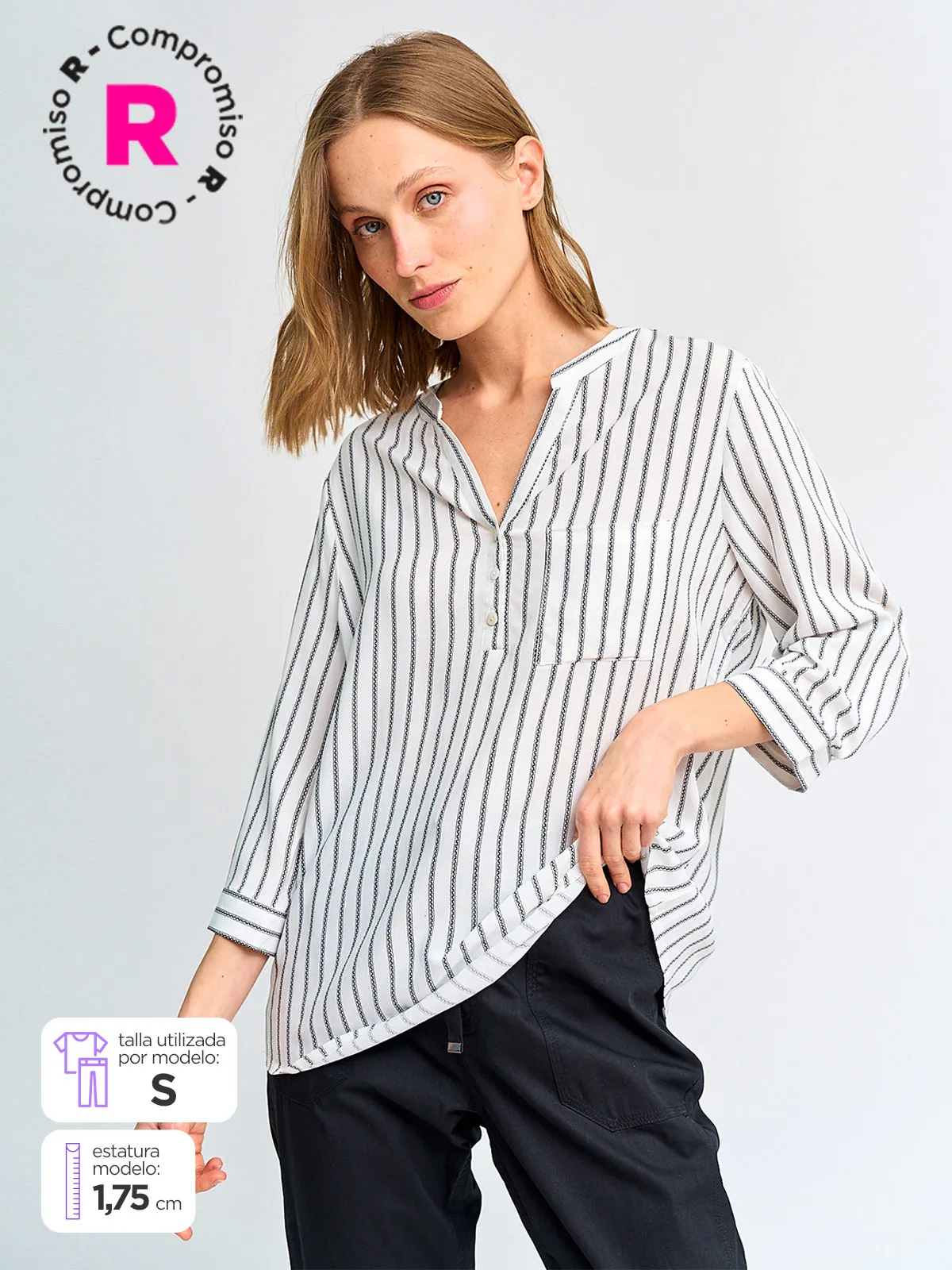 BLUSA MUJER AZIZ CUELLO MAO MANGA 3/4 ESTAMPADA - 1