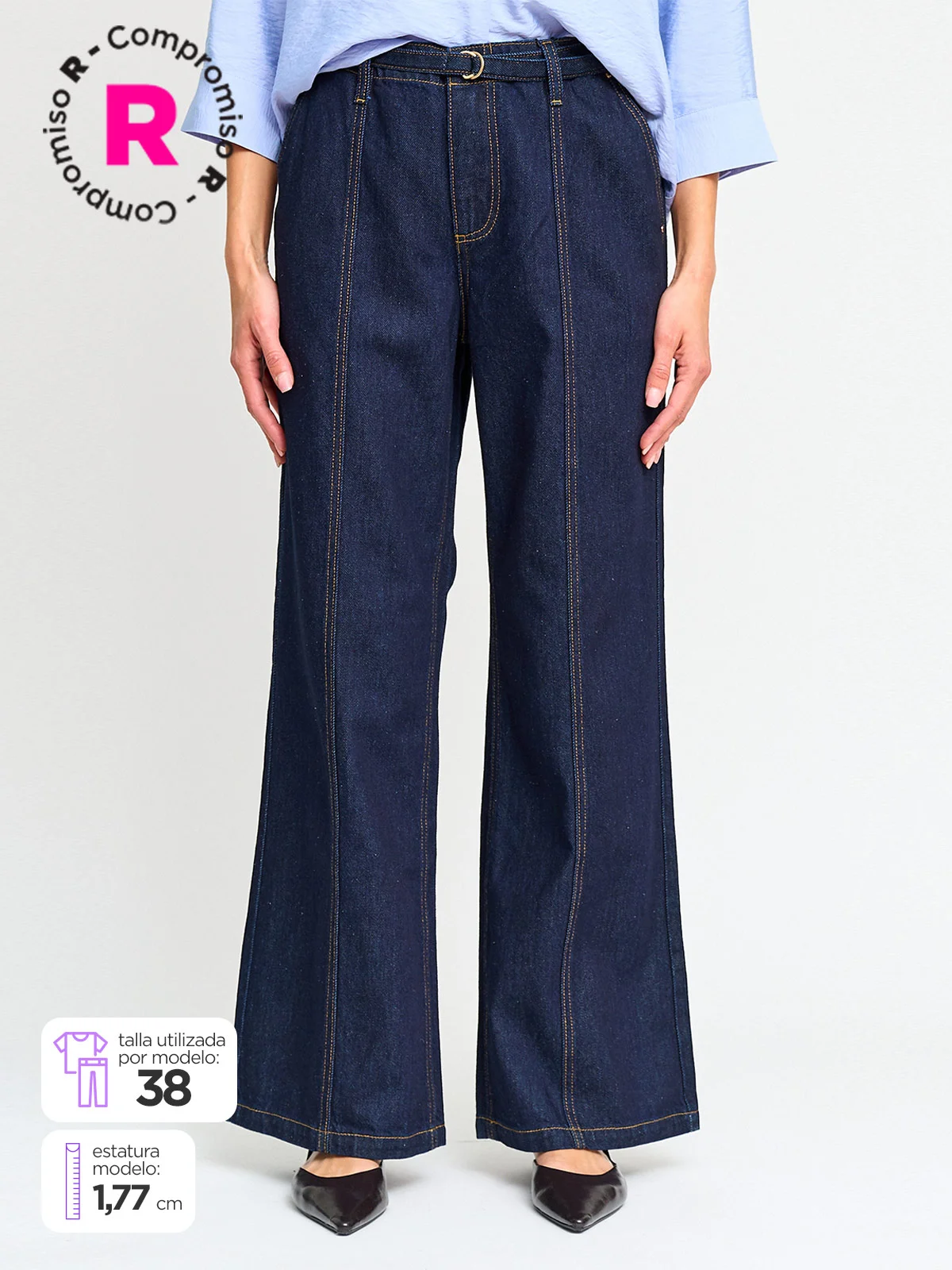 JEANS MUJER CACHAREL ALGODÓN PIERNA ANCHA - 1