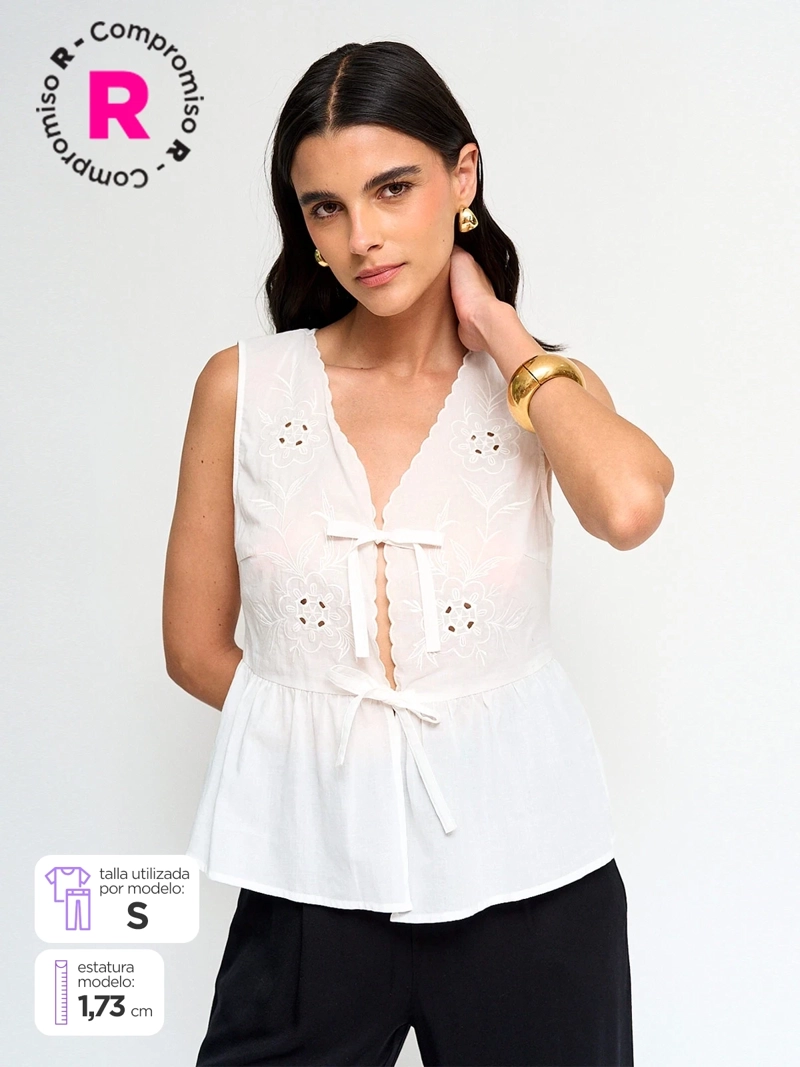 BLUSA MUJER MARQUIS ALGODÓN AMARRAS BRODERIE - 1