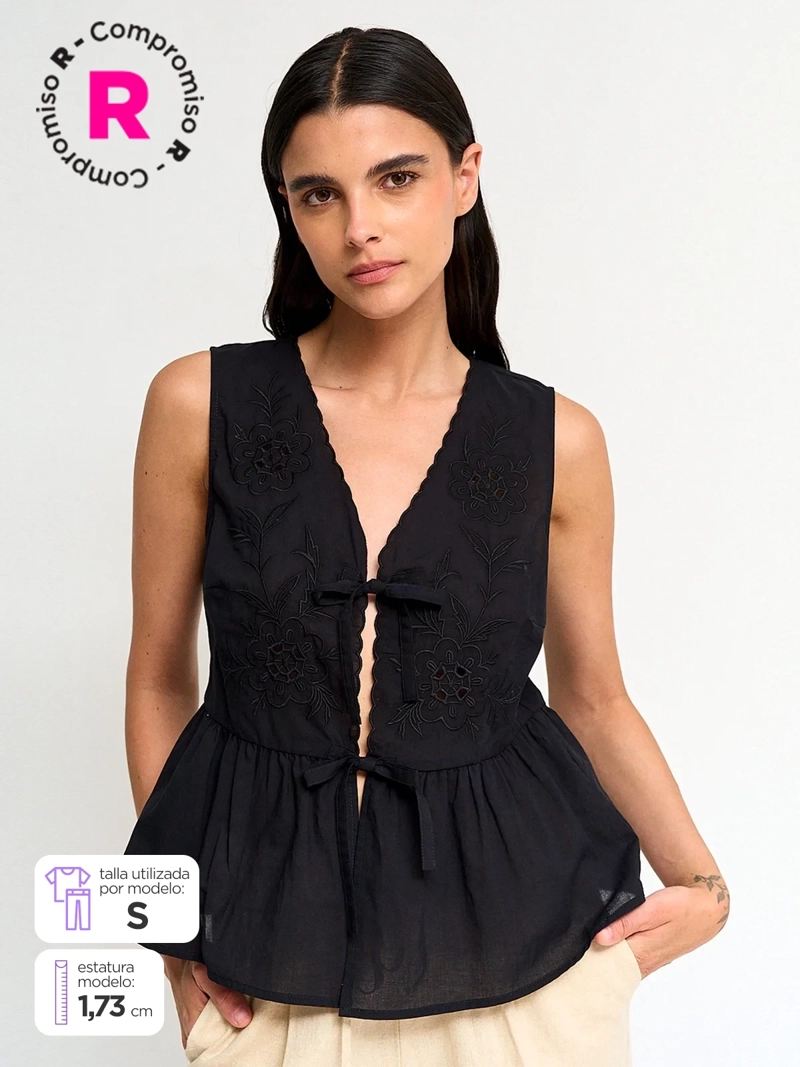 MARQUIS BLUSA MUJER MARQUIS ALGODÓN AMARRAS BRODERIE