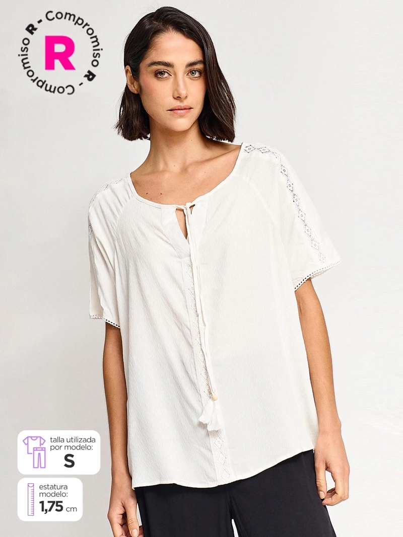 BLUSA MUJER AZIZ MANGA CORTA BORDADA - 1