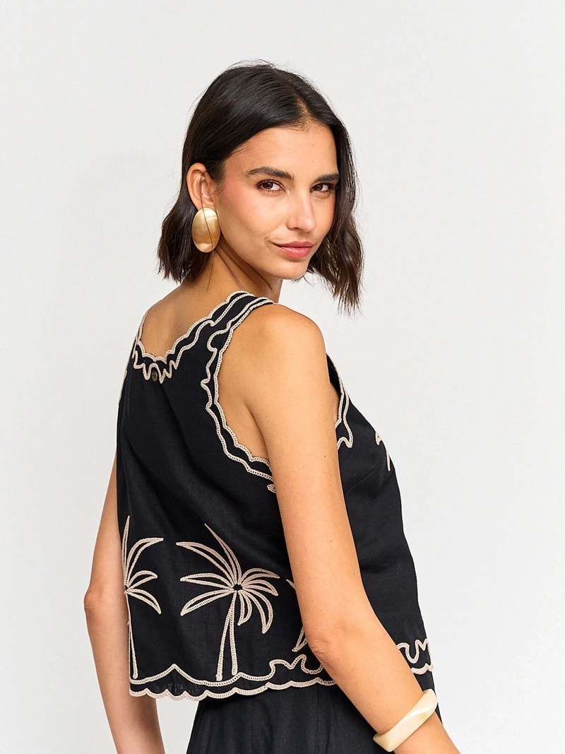 BLUSA MUJER TATIENNE LINO SIN MANGAS BORDADA - 2