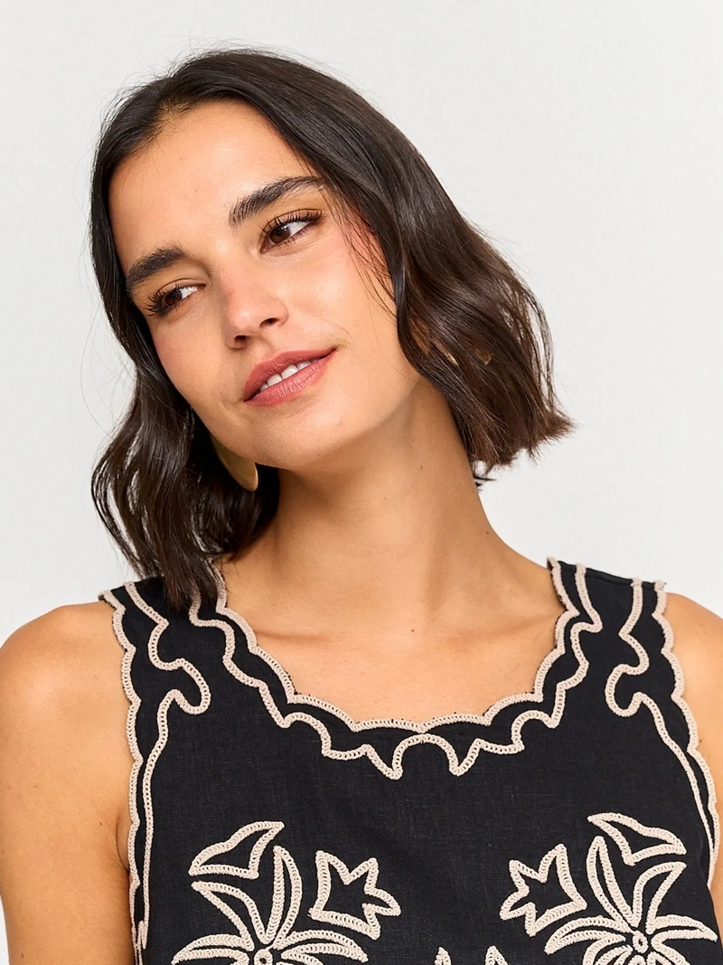 BLUSA MUJER TATIENNE LINO SIN MANGAS BORDADA - 3