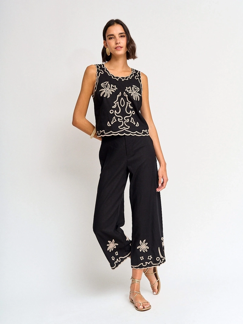 BLUSA MUJER TATIENNE LINO SIN MANGAS BORDADA - 4