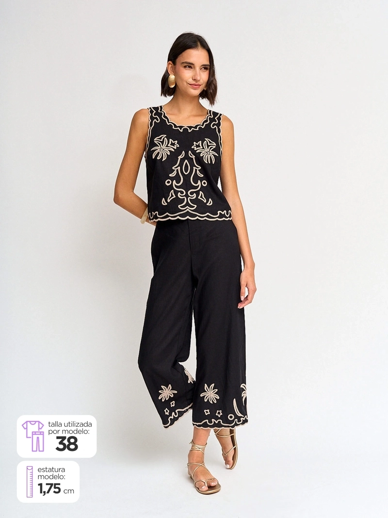PANTALÓN MUJER TATIENNE LINO BORDADO - 1
