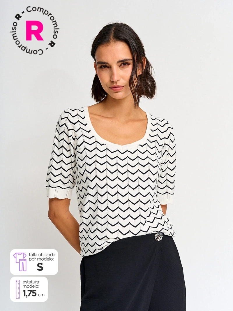CACHAREL SWEATER MUJER CACHAREL CUELLO EN V MANGA CORTA