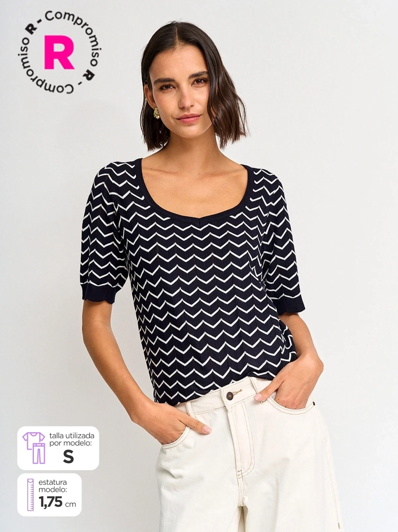 SWEATER MUJER CACHAREL CUELLO EN V MANGA CORTA - 1