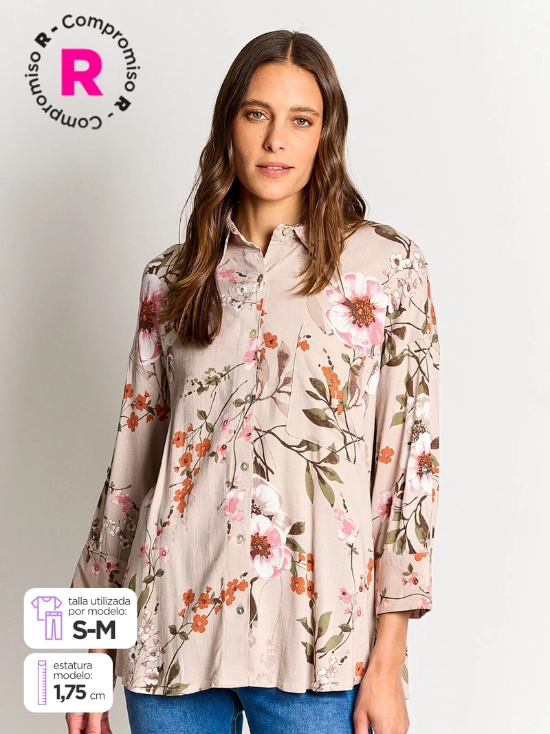 BLUSA MUJER AZIZ LINO MANGA 3/4 ESTAMPADA - 1