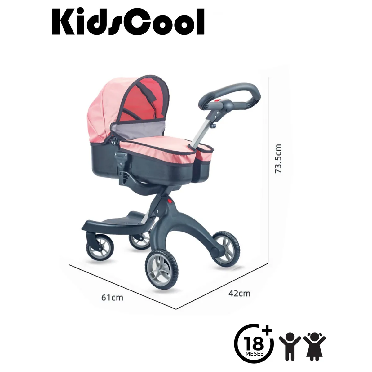 COCHE CUNA KIDSCOOL JUGUETE PARA MUÑECA ROSADO - 6