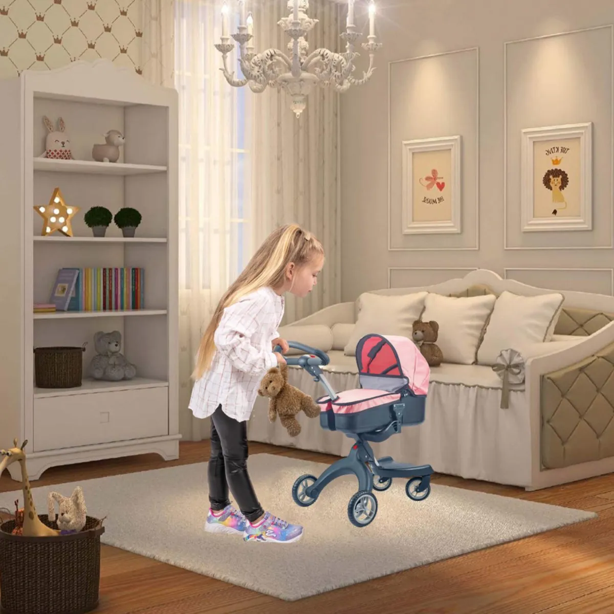 COCHE CUNA KIDSCOOL JUGUETE PARA MUÑECA ROSADO - 7