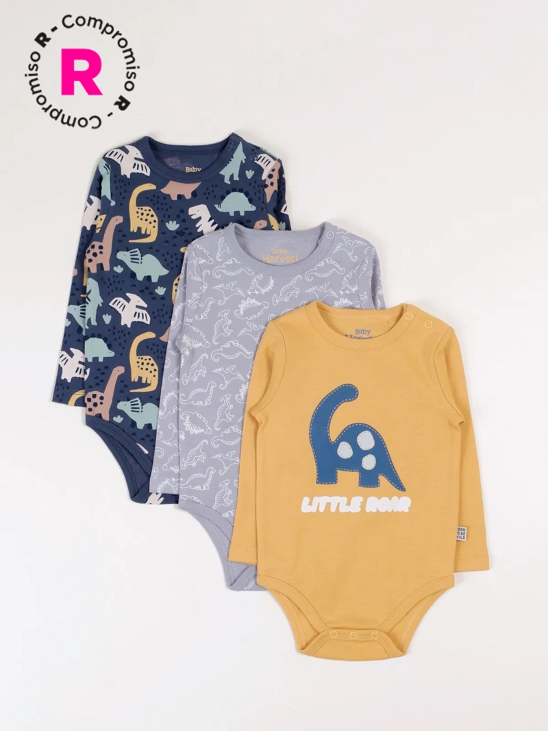 TRIPACK BODIES ALGODÓN NIÑO BABY HARVEST LEÓN