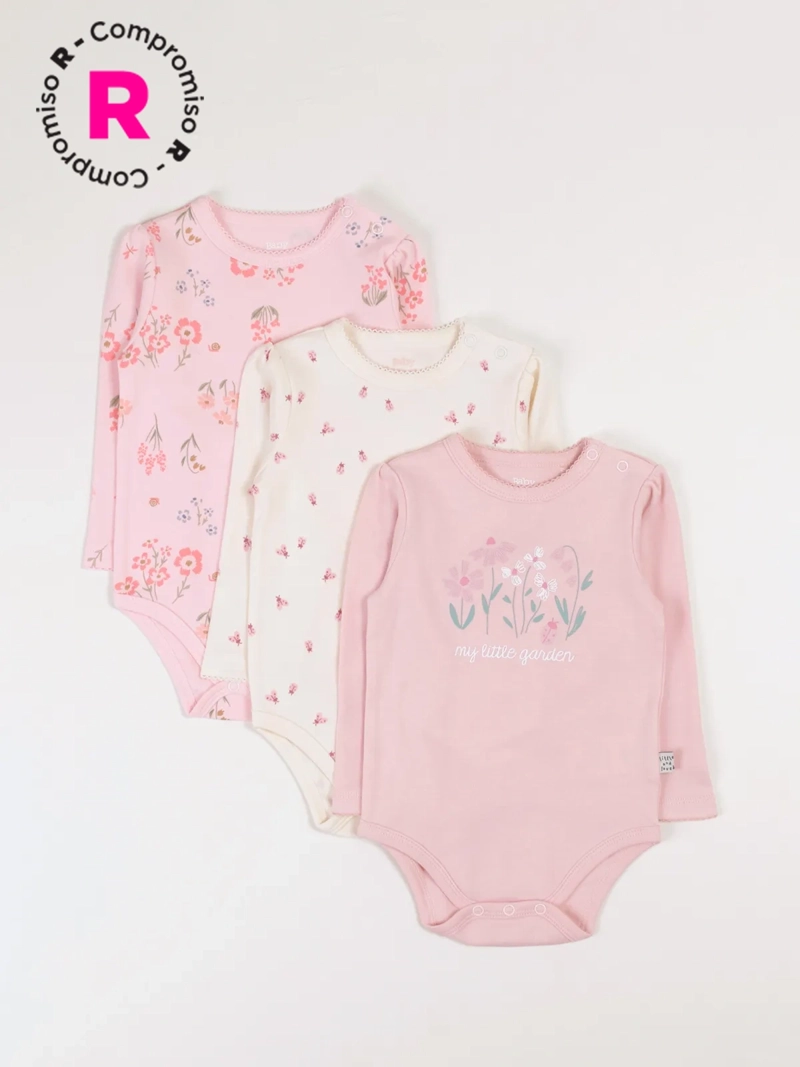 TRIPACK BODIES ALGODÓN NIÑA BABY HARVEST FLORES