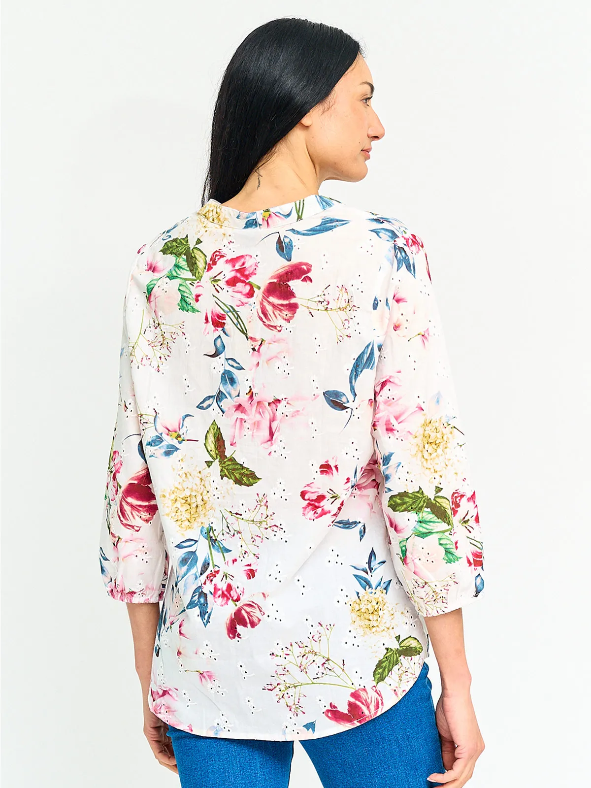 BLUSA MUJER CACHAREL ALGODÓN CUELLO EN V MANGA 3/4 - 2