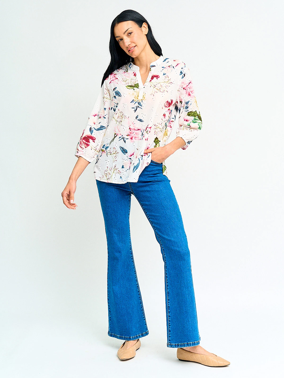 BLUSA MUJER CACHAREL ALGODÓN CUELLO EN V MANGA 3/4 - 4