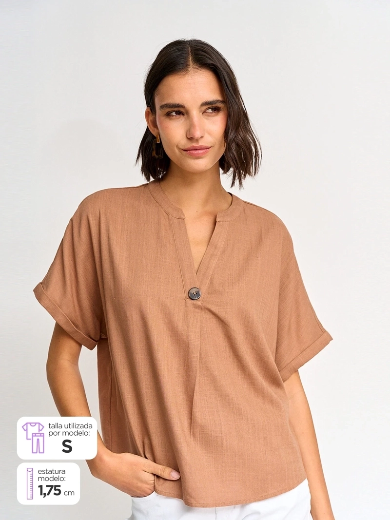 BLUSA MUJER REGATTA LINO CUELLO MAO MANGA CORTA - 1