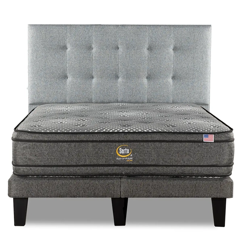 CAMA SERTA EUROPEA + RESPALDO TIGNES ADVANTAGE DUAL 2 PLAZAS PLATA - 1