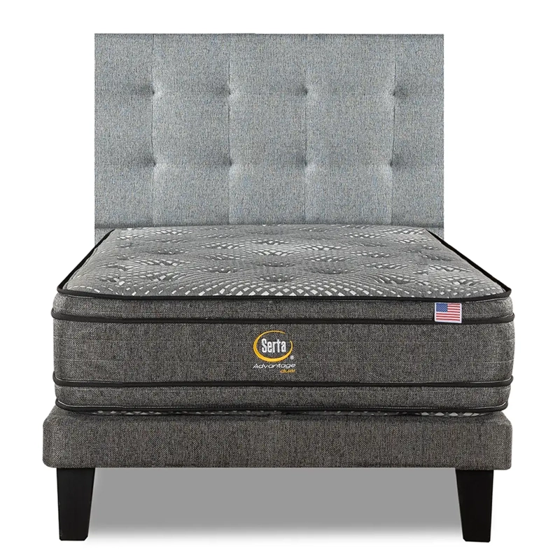 CAMA SERTA EUROPEA + RESPALDO TIGNES ADVANTAGE DUAL 1.5 PLAZAS PLATA - 1