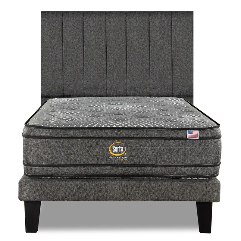 CAMA SERTA EUROPEA + RESPALDO TIBET ADVANTAGE DUAL 1.5 PLAZAS GRIS - 1
