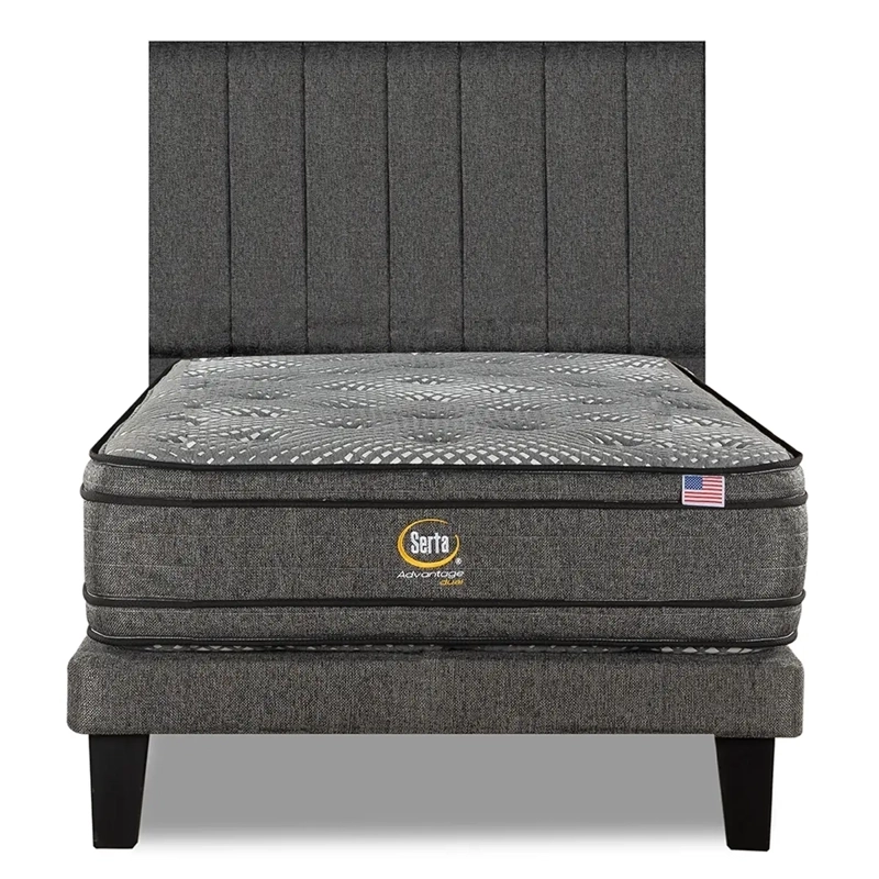 CAMA SERTA EUROPEA + RESPALDO TIGNES ADVANTAGE DUAL 1.5 PLAZAS GRIS - 1