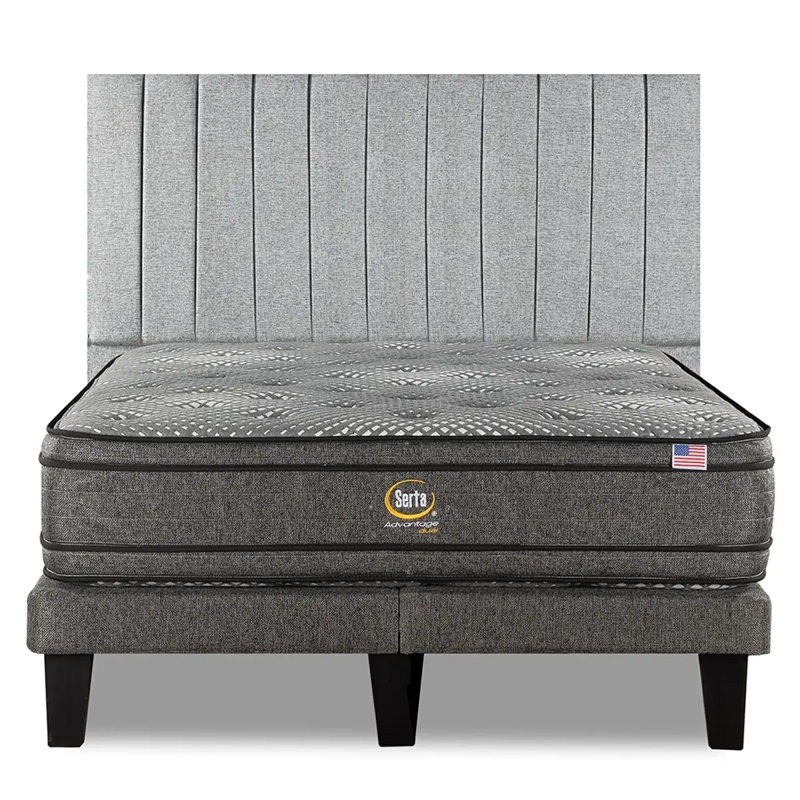 CAMA SERTA EUROPEA + RESPALDO TIBET ADVANTAGE DUAL 2 PLAZAS PLATA - 1