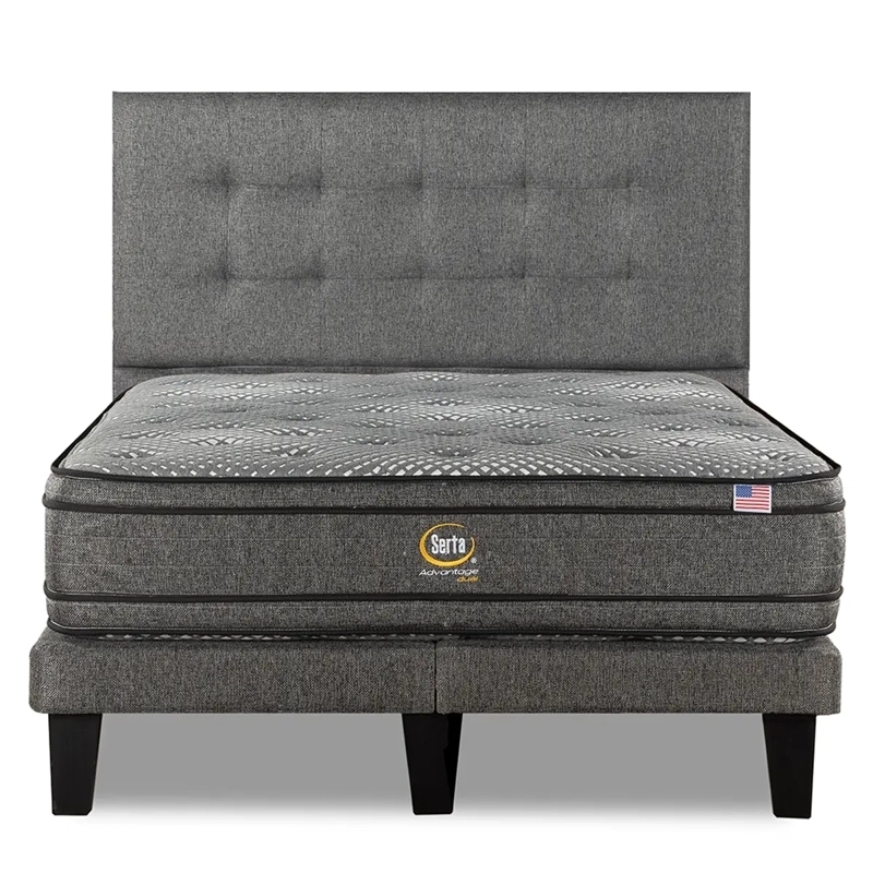 CAMA SERTA EUROPEA + RESPALDO TIGNES ADVANTAGE DUAL 2 PLAZAS GRIS - 1