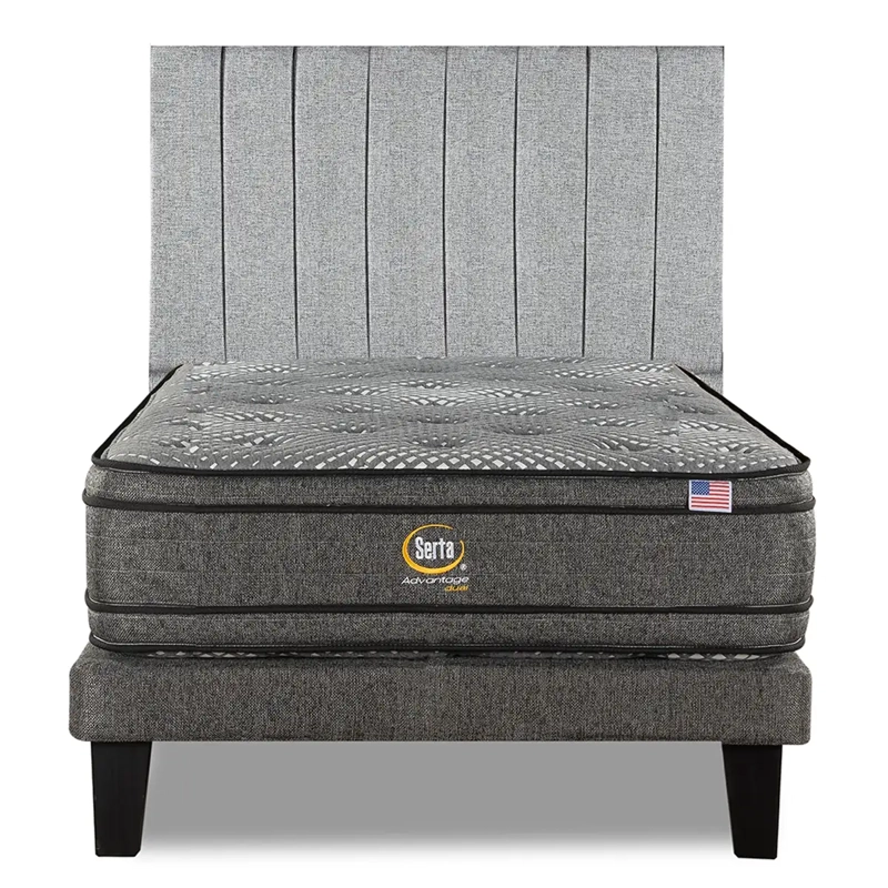 CAMA SERTA EUROPEA + RESPALDO TIBET ADVANTAGE DUAL 1.5 PLAZAS PLATA - 1