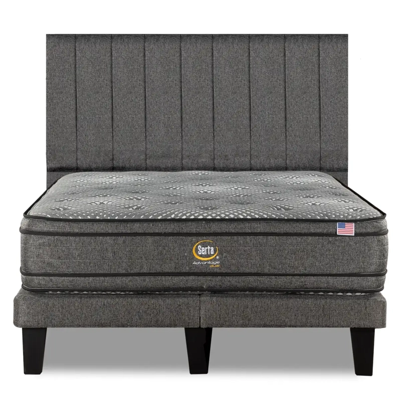 CAMA SERTA EUROPEA + RESPALDO TIBET ADVANTAGE DUAL 2 PLAZAS GRIS - 1