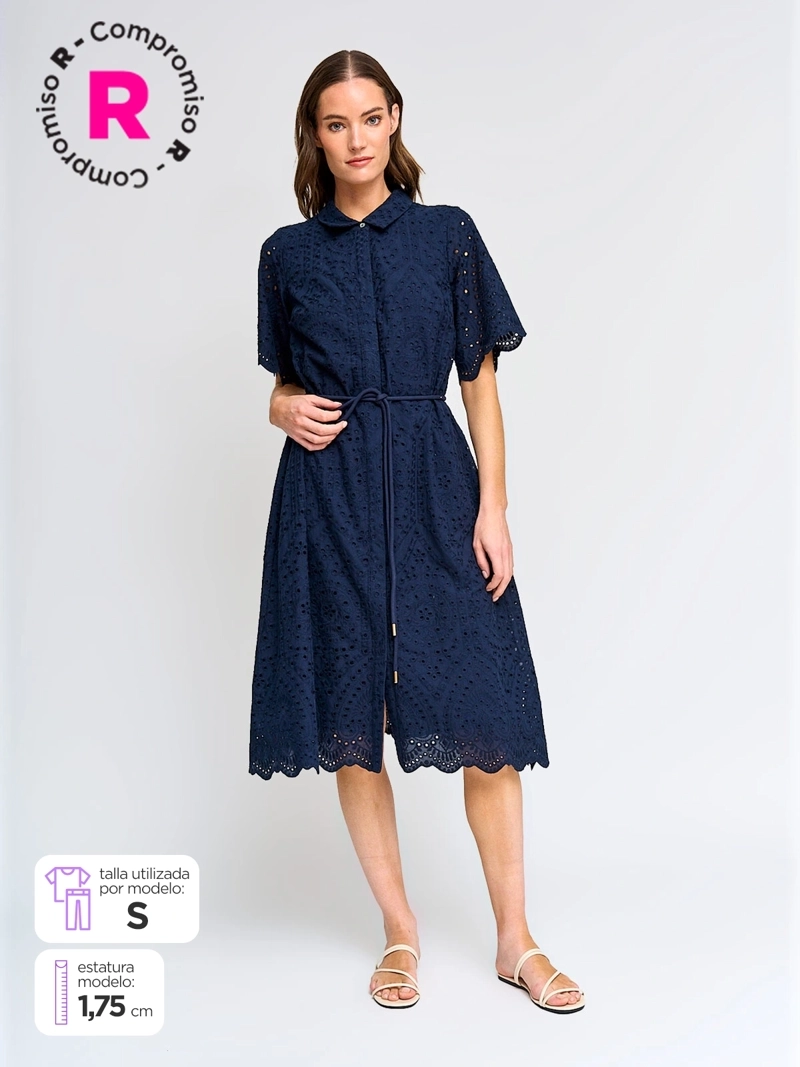 VESTIDO MUJER CACHAREL ALGODÓN CAMISERO CON LAZO - 1