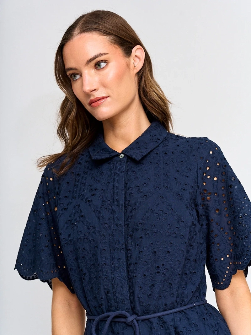 VESTIDO MUJER CACHAREL ALGODÓN CAMISERO CON LAZO - 4