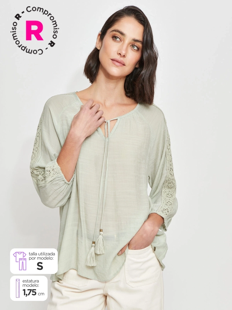 BLUSA MUJER AZIZ MANGA 3/4 MACRAMÉ - 1