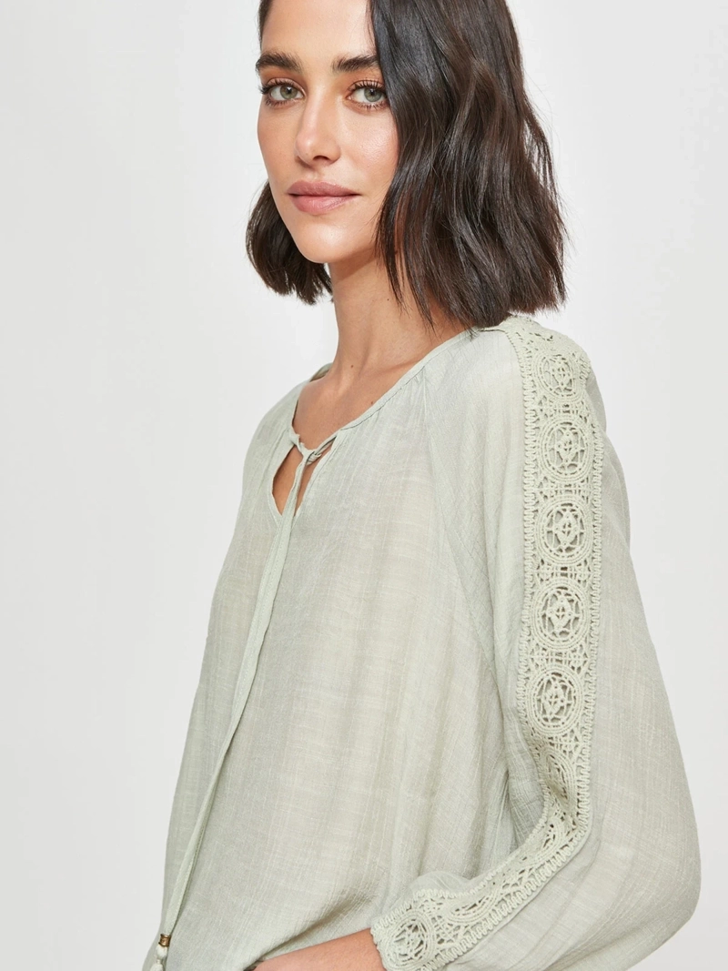 BLUSA MUJER AZIZ MANGA 3/4 MACRAMÉ - 3