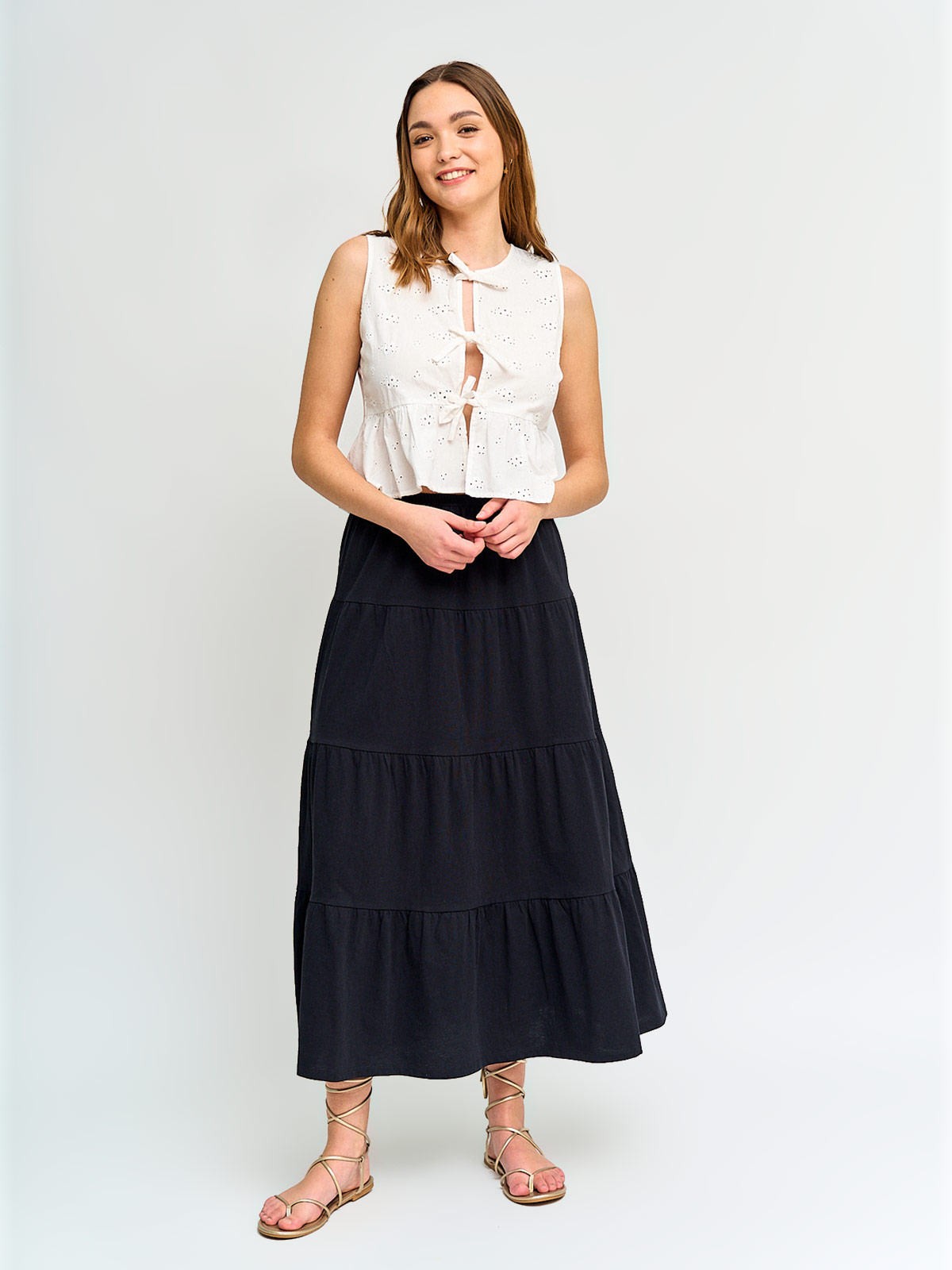 BLUSA MUJER INDEX ALGODÓN SIN MANGAS LAZOS BRODERIE - 4