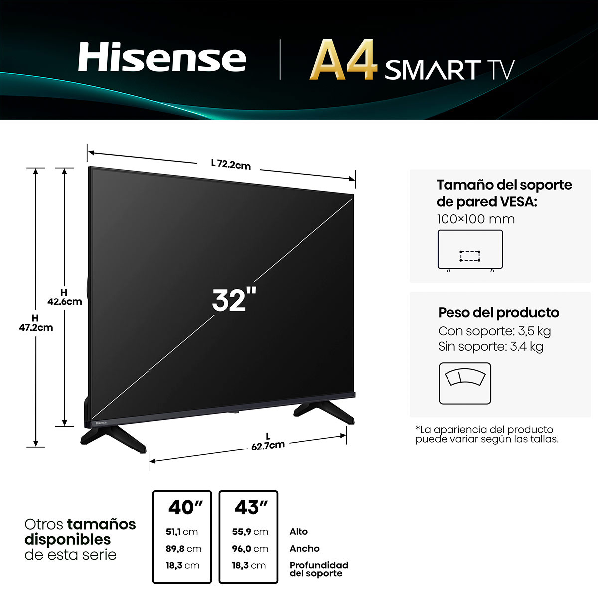 SMART TV HISENSE LED HD 32” 32A4NV - 3