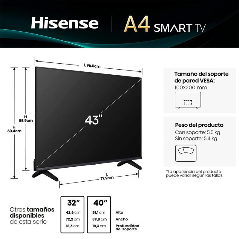 SMART TV HISENSE LED FHD 43” 43A4NV - 3