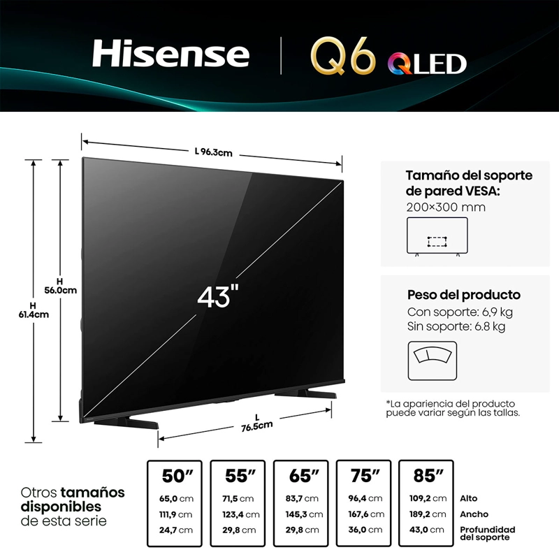 SMART TV HISENSE QLED 4K UHD 43” 43Q6QV - 3