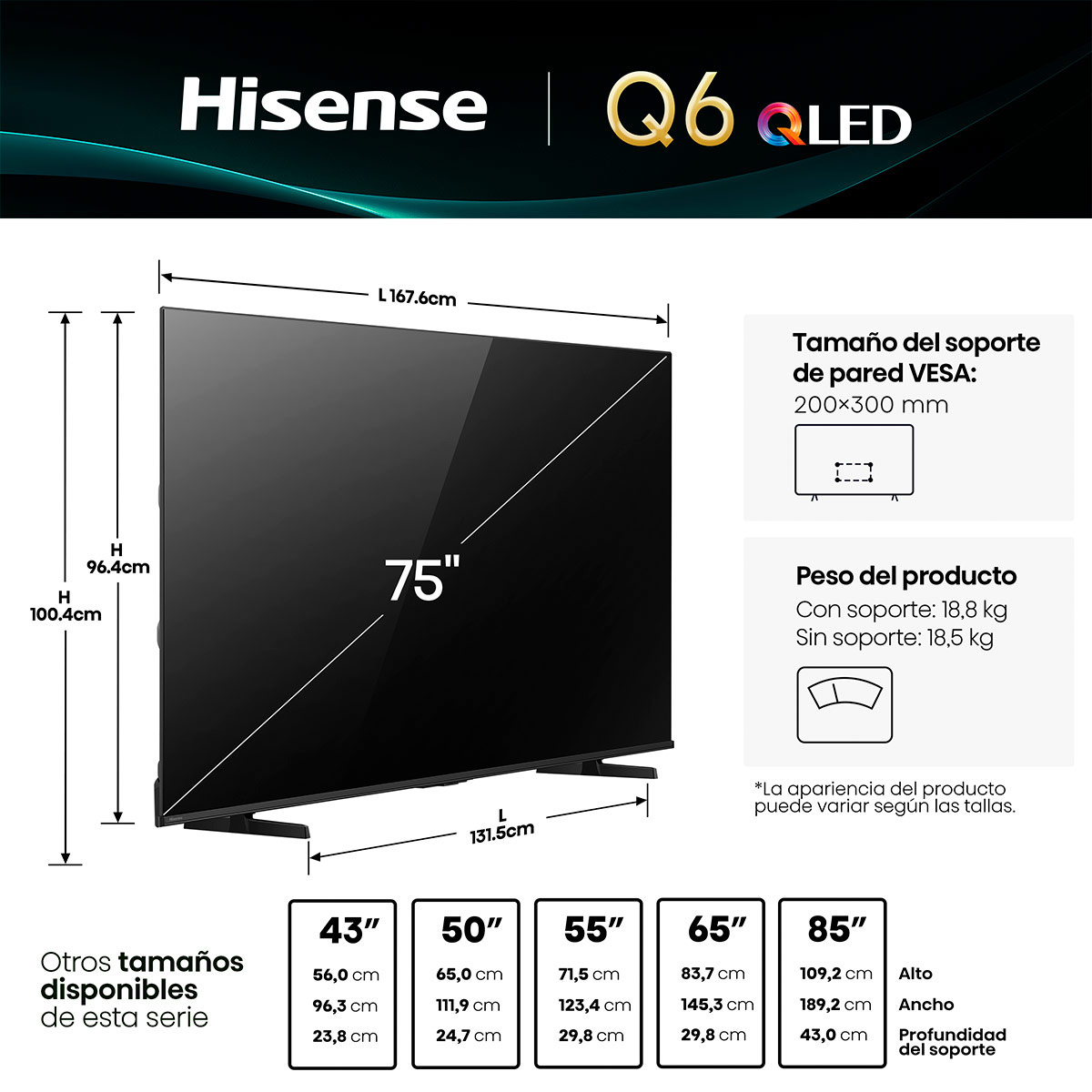 SMART TV HISENSE QLED 4K UHD 75” 75Q6QV - 3