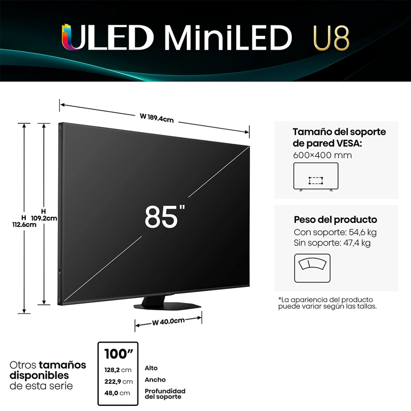 SMART TV HISENSE MINI LED 4K UHD 85” 85U8QG - 3