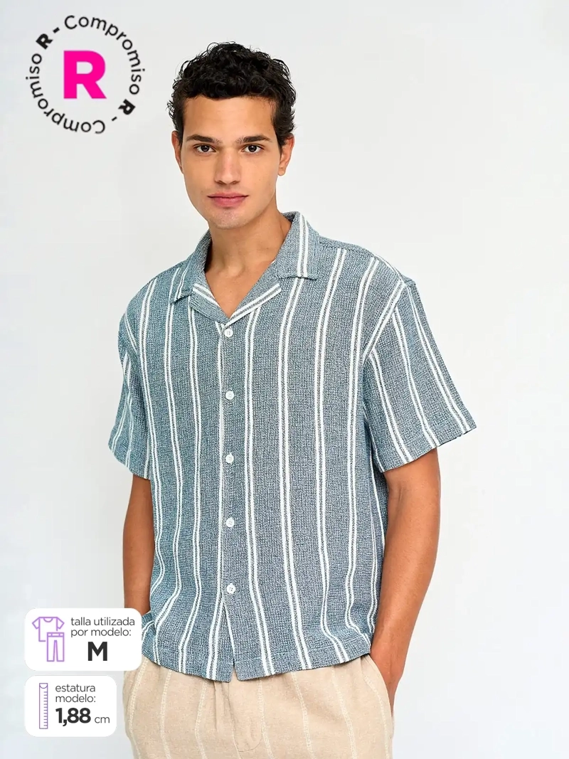 CAMISA HOMBRE INDEX ALGODÓN MANGA CORTA TEJIDA LÍNEAS - 1