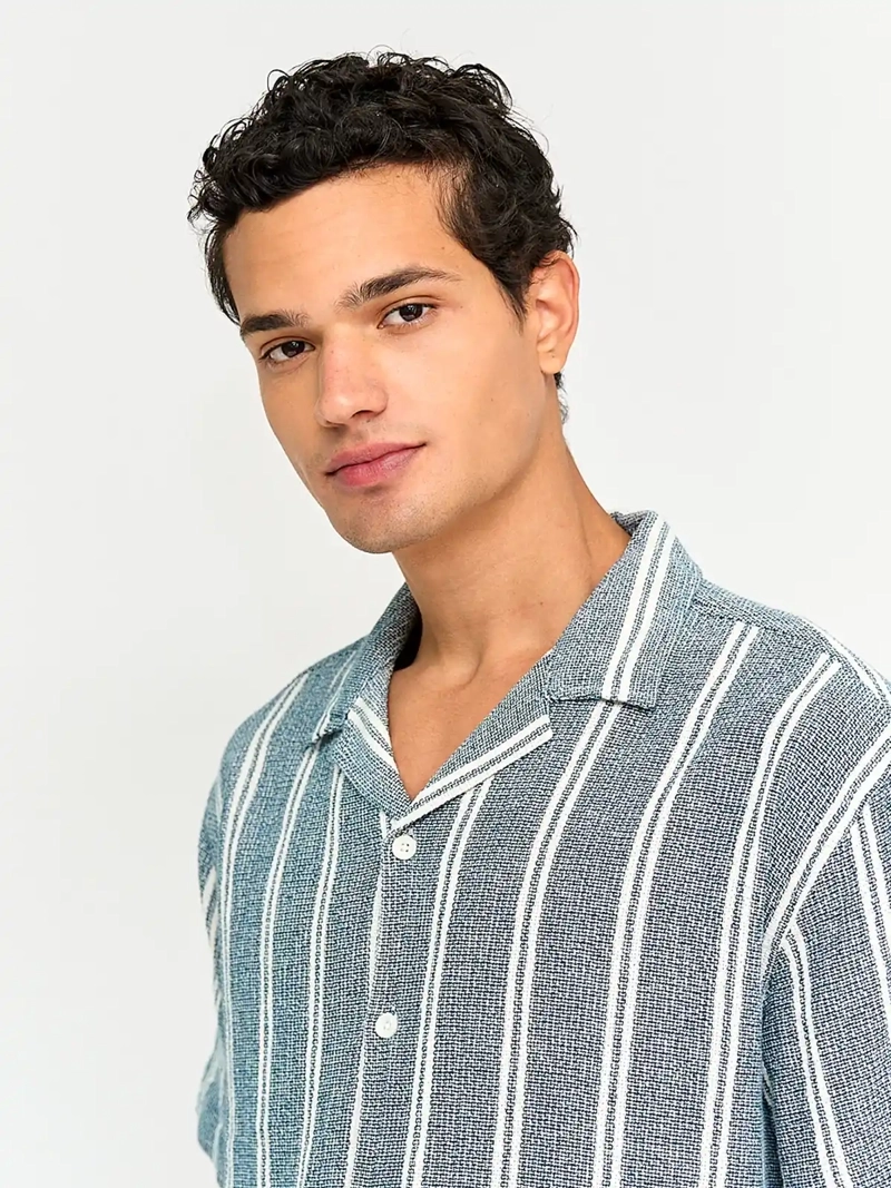 CAMISA HOMBRE INDEX ALGODÓN MANGA CORTA TEJIDA LÍNEAS - 3