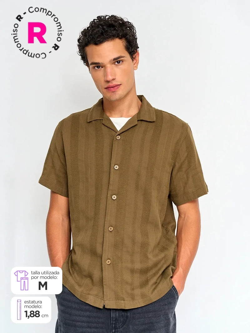 CAMISA HOMBRE INDEX ALGODÓN MANGA CORTA TEXTURA - 1
