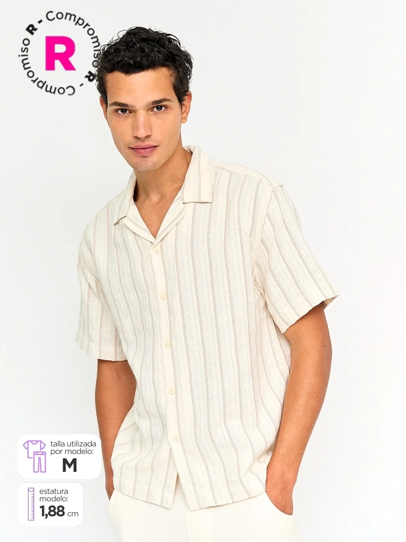 CAMISA HOMBRE INDEX ALGODÓN MANGA CORTA TEJIDA LÍNEAS - 1
