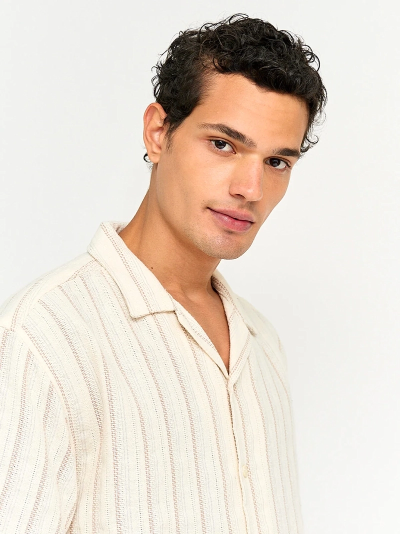 CAMISA HOMBRE INDEX ALGODÓN MANGA CORTA TEJIDA LÍNEAS - 3