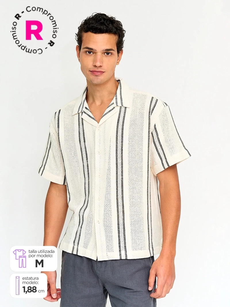 CAMISA HOMBRE INDEX ALGODÓN MANGA CORTA TEJIDA LÍNEAS - 1