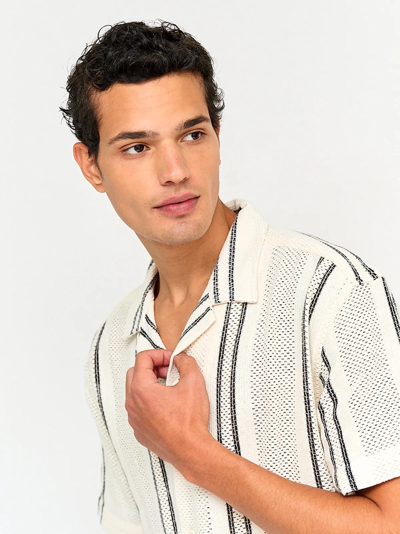 CAMISA HOMBRE INDEX ALGODÓN MANGA CORTA TEJIDA LÍNEAS - 3