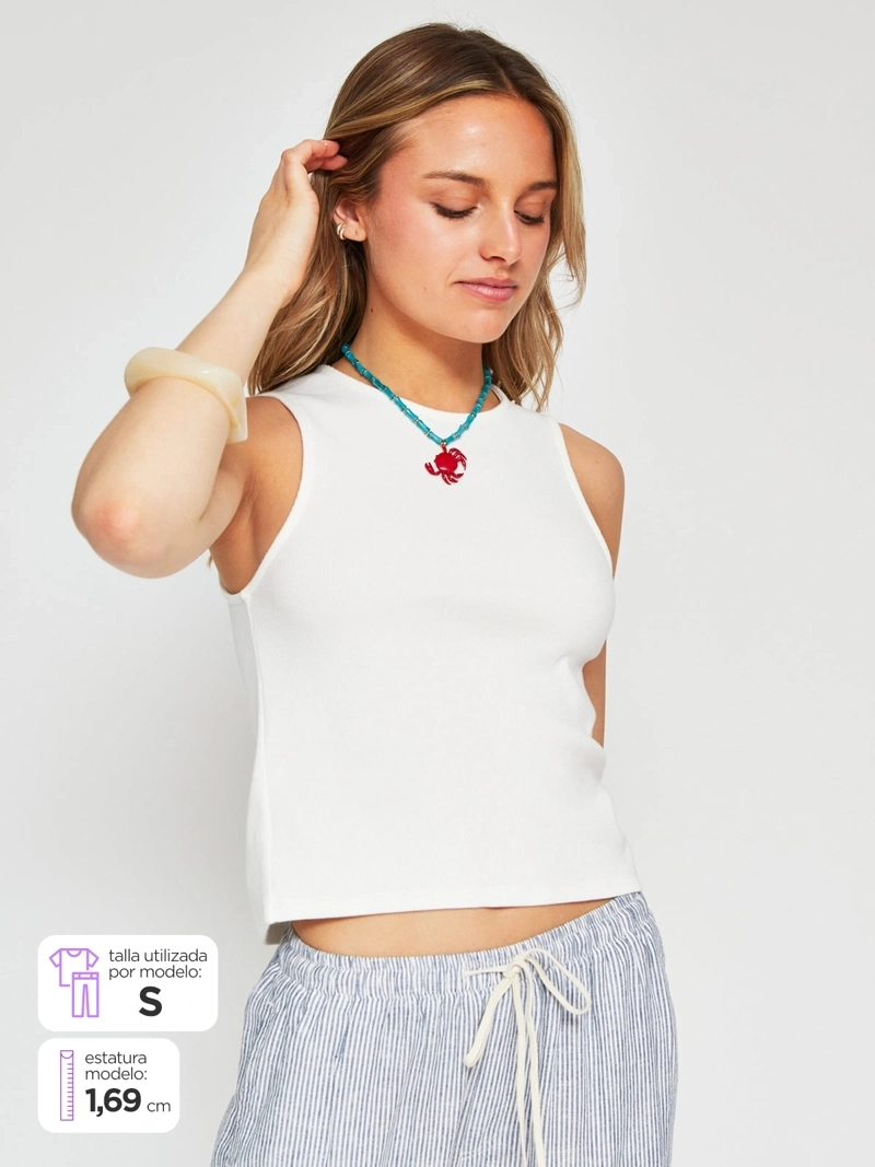 POLERA MUJER INDEX ALGODÓN SIN MANGAS NUDOS ESPALDA - 1