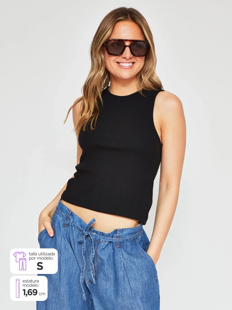 POLERA MUJER INDEX ALGODÓN SIN MANGAS NUDOS ESPALDA - 1