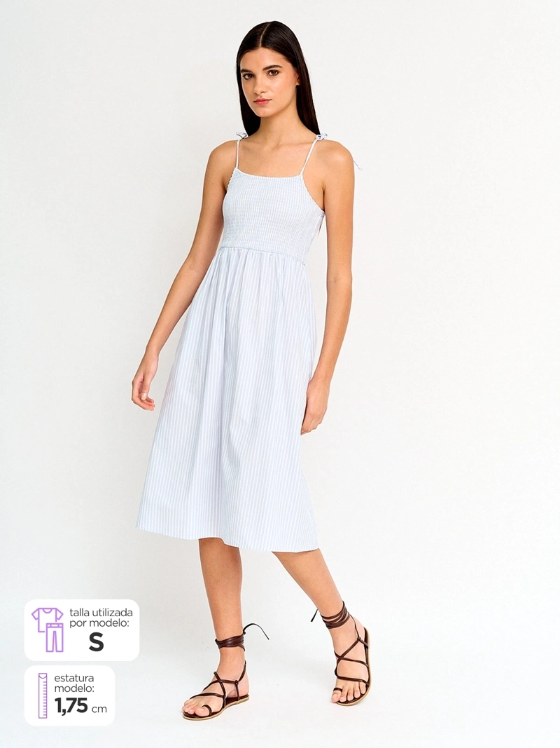 VESTIDO MUJER INDEX ALGODÓN MIDI FRUNCIDO - 1