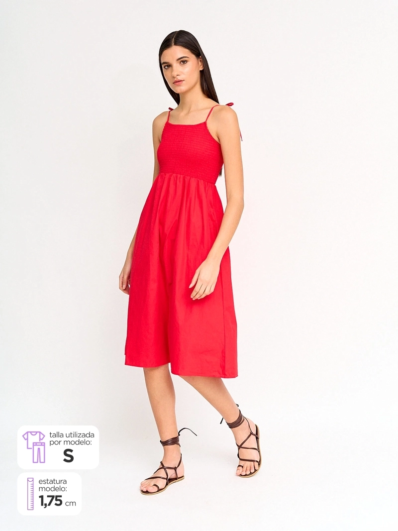 VESTIDO MUJER INDEX ALGODÓN MIDI FRUNCIDO - 1