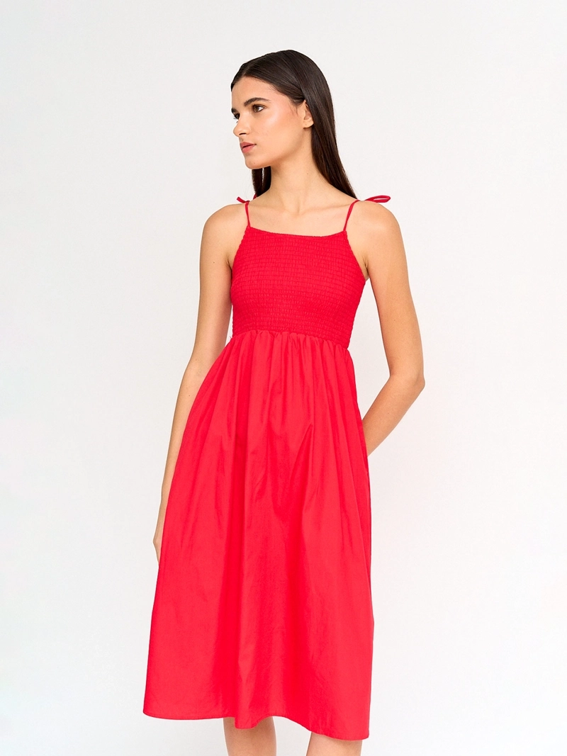 VESTIDO MUJER INDEX ALGODÓN MIDI FRUNCIDO - 2